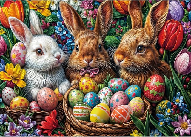 Detalle de MOJIGE 1000-Piece Adult Jigsaw Puzzle (Easter Bunny Theme) – Challenging 70 cm x 50 cm