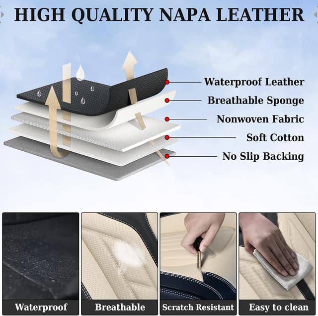 Thumbnail 6 de Coverado Coverado Seat Covers Full Set (Leather Look) for Most Sedans, SUVs, Trucks—Black & Beige