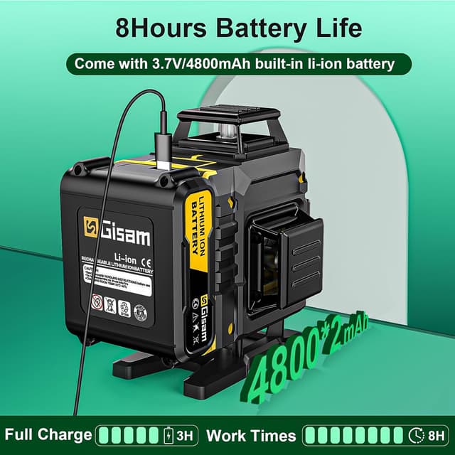 Detalle 2 de Kreuzlinienlaser mit Stativ Gisam 360 – 4D-Laser mit 16 Linien, 2× 4800-mAh Li-Ionen-Akkus (Typ C)