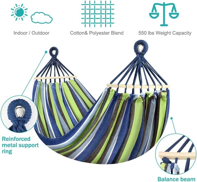 Detalle 2 de MOSFiATA Hammocks Portable Camping Hammock (Light Green) with anti-roll balance bars and tree straps