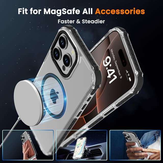 Detalle de DEERLAMN Strong Magnetic Case for iPhone 16 Pro Max (6.9-inch) — Clear Slim Shockproof Cover with MagSafe Compatibility