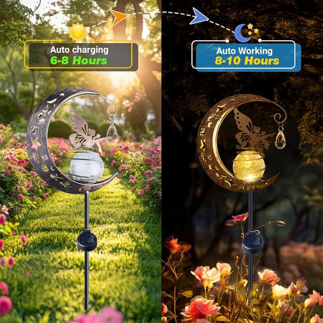 Detalle de Caldarax Moon Fairy Solar Crackle Glass Garden Lights (IP65, Warm White)