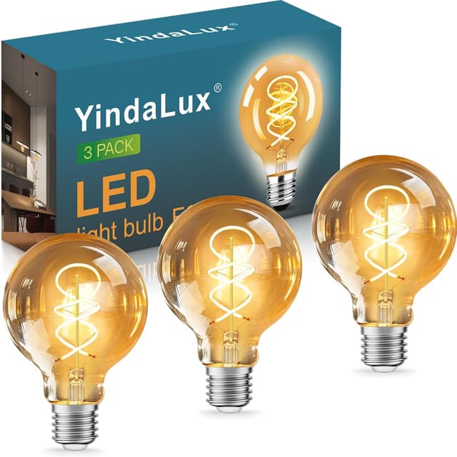 Detalle de YindaLux E27 LED Filament Edison G80 4W, 2200K warmweiß (3er Set), nicht dimmbar