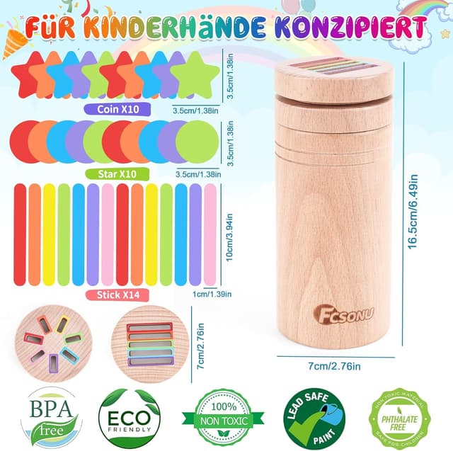 Detalle de FCSONU Montessori Steckspiel aus Holz (3-in-1) ab 1 Jahr, Sortierspiel mit Formen und Farben
