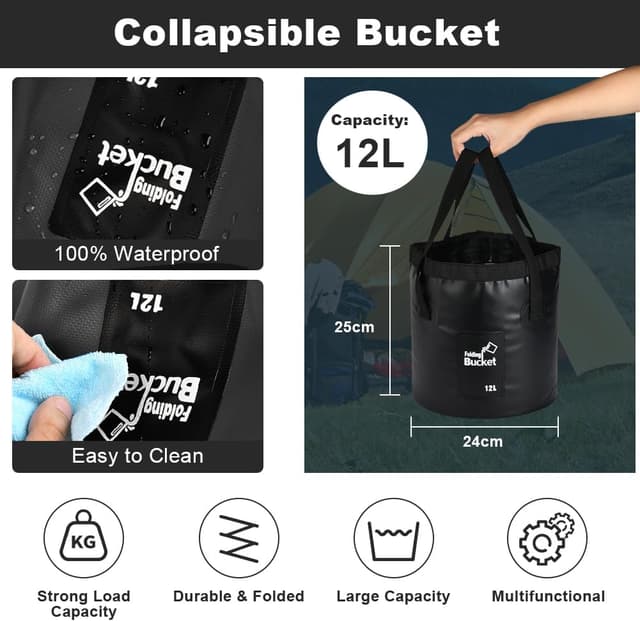 Detalle de Seau pliable flintronic 10L / 12L / 20L : portable et peu encombrant pour la pêche, la rando et le jardin