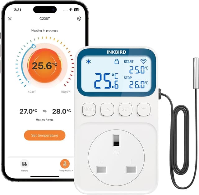 Detalle de Inkbird C236T WiFi Thermostat Plug Socket (Heating & Cooling) with App Control