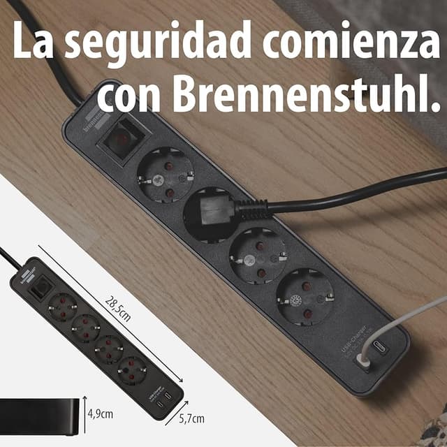 Thumbnail 5 de Brennenstuhl Ecolor Regleta 4 Vías con USB C y Interruptor ⚡