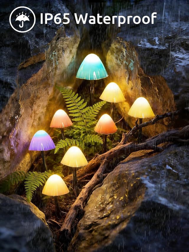 Detalle de Joycome Solar Lichterkette Außen mit 20 LED Pilzen – wasserdicht, 2 Modi, für Garten & Balkon