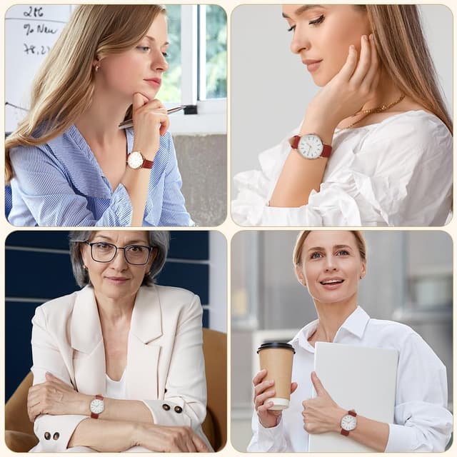 Detalle 2 de OFFCUP Orologio da Donna analogico al quarzo con cinturino in pelle e movimento a tre lancette