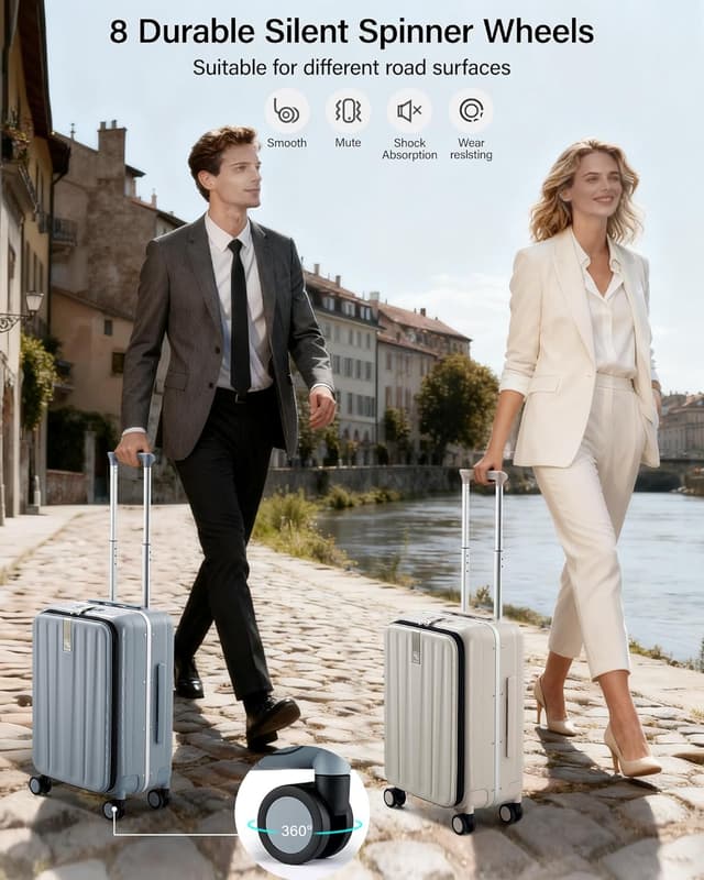 Thumbnail 6 de Hanke 24 Inch Checked Luggage PC Hard Case with Top Opening & Spinner Wheels (Ivory White)