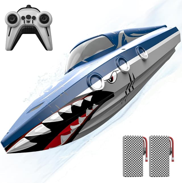 Detalle de Shark RC Racing Boat for Kids & Adults (2.4GHz) with Dual Battery, Waterproof Remote Control Toy