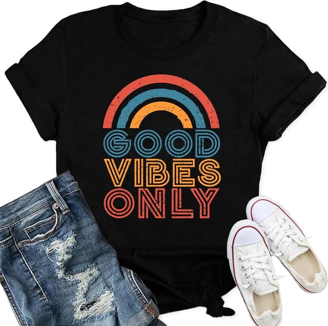 Thumbnail 6 de Qskall women’s vintage rainbow “Good Vibes Only” T-shirt