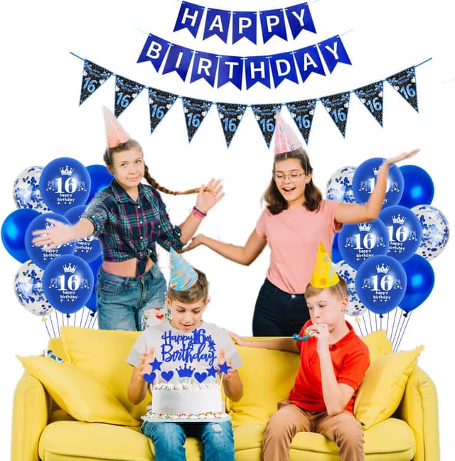 Thumbnail 5 de Blau Folienballon 16 Geburtstag 32" 🎈