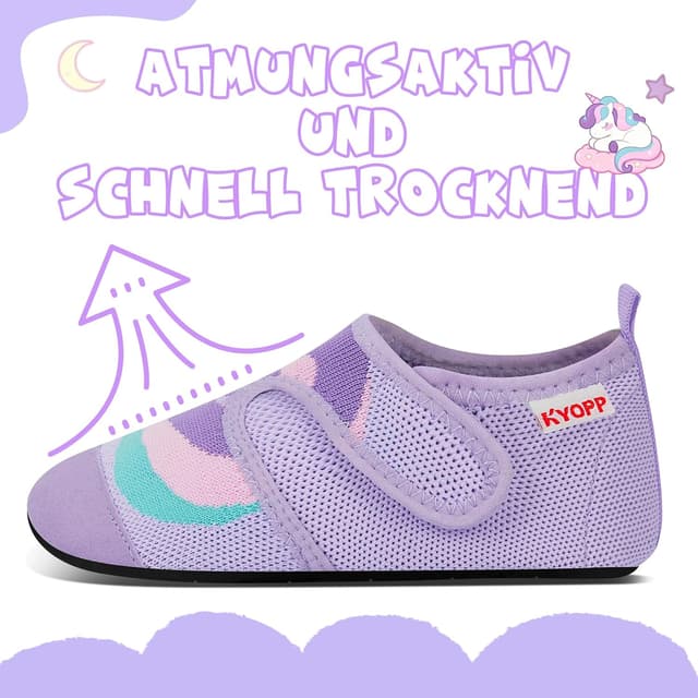 Detalle de Kyopp Kinder-Hausschuhe mit Klettverschluss – rutschfeste Barfuß-/Lauflernschuhe für Kindergarten