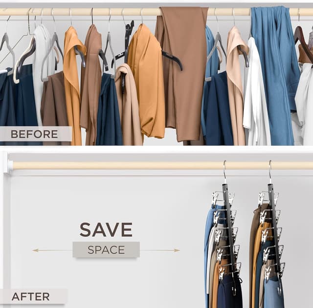 Detalle de MORALVE Skirt Hangers with Clips (European Beechwood) – Space-Saving 5-Tier Hanger, 2 Pack with 360° Swivel Hook