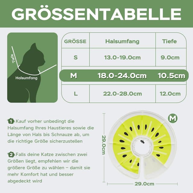 Detalle de Supet weiche einstellbare Halskrause für Katzen – Katzenkragen nach OP & Hautpflege, waschbar (Grüne Kiwifrucht, M)
