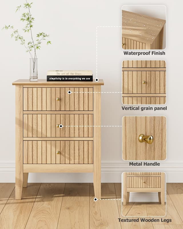 Thumbnail 3 de HEYZOEY Bedside Cabinet 3 Drawers