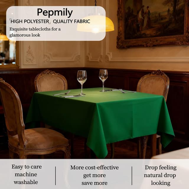 Detalle de pepmily 8-Pack Green Rectangular Tablecloth (60x126 Inch) for 8-Foot Tables