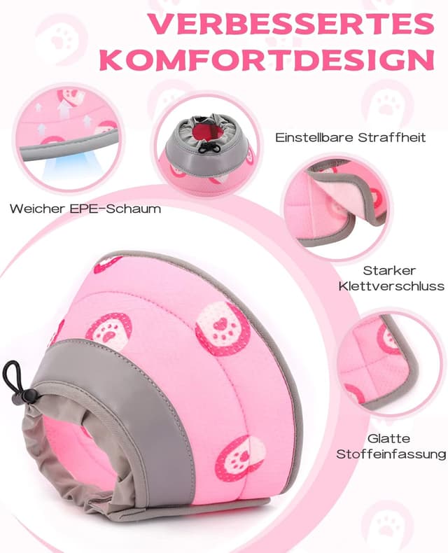 Detalle de Supet Halskrause Katze – einstellbarer weicher Schutzkragen aus EPE (Pink, S)