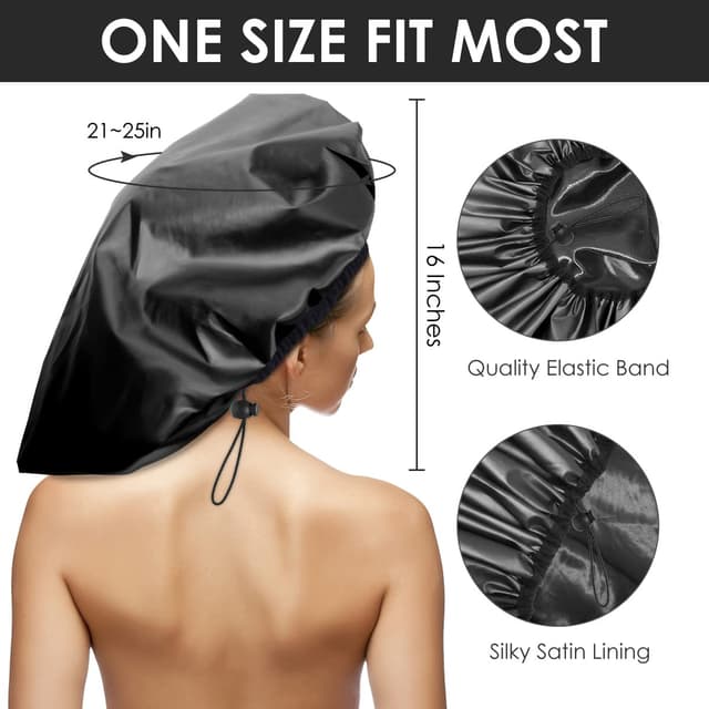Detalle 2 de Auban Extra Large Waterproof Shower Cap (XL, Satin Lined, Adjustable) for Thick Long Hair, Braids & Dreadlocks