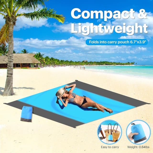 Detalle de EASYFUN Sandproof Oversized Beach Blanket (79×83 in) — Portable Water-Resistant Beach Mat for Families