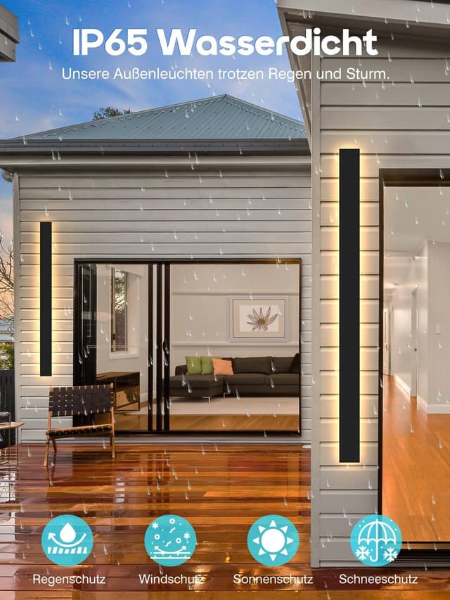 Detalle de AOEH IP65 LED Outdoor Wall Lights Long Black Wall Sconce (Rectangular) 3000K, 48W, Aluminium