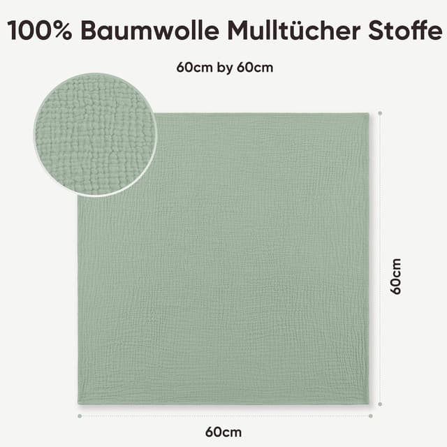 Detalle de Bearmoss Baby-Musselin-Spucktücher Set aus 100% Baumwolle, 6er Pack (60×60 cm)
