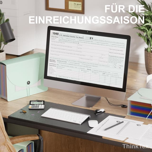 Detalle de ThinkTex 12-Fächer Dokumentenmappe A4 in Morandi Grün – Ordner mit Fächern, Etiketten und Kordelzug