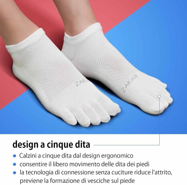 Detalle 2 de PUTUO calzini sportivi corti a cinque dita per uomo (5 paia) in cotone traspirante