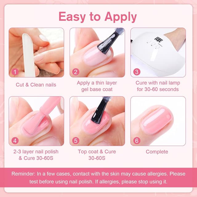 Detalle 2 de Shining She UV Nagellack-Set (6 Farben) Nude Rosa – Gel Polish zum Aushärten unter LED/UV-Licht