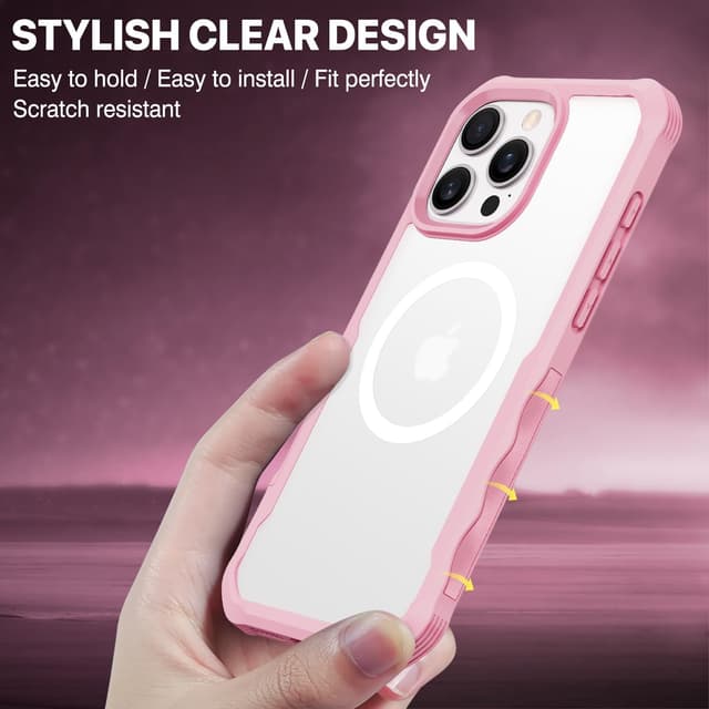 Thumbnail 6 de CENHUFO iPhone 16 Pro Max case with built-in 9H glass screen protector, camera lens protector and MagSafe support (Pink)