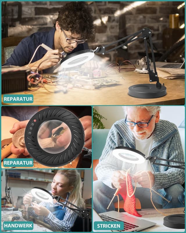 Thumbnail 6 de Coteck 12X Lupe mit Licht und Ständer – 2-in-1 LED-Schreibtischlampe mit Klemme, stufenlos dimmbar
