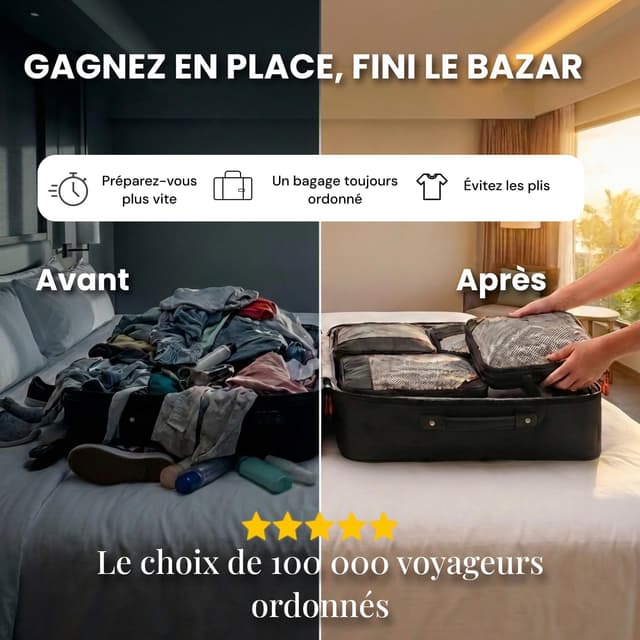 Detalle de LOONARA Travel Packing Cubes compressibles (lot de 4) pour valises et sacs à dos