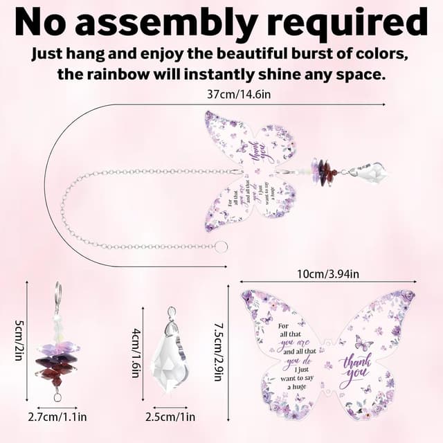 Detalle de Butterfly Crystal Suncatcher Thank You Gift – Butterfly acrylic ornament with crystal chain