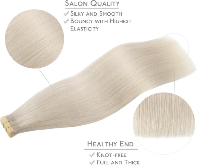 Detalle 2 de WENNALIFE Extension Capelli Veri Biadesive Remy biondo platino, 20 pezzi (20pz) da 40 cm