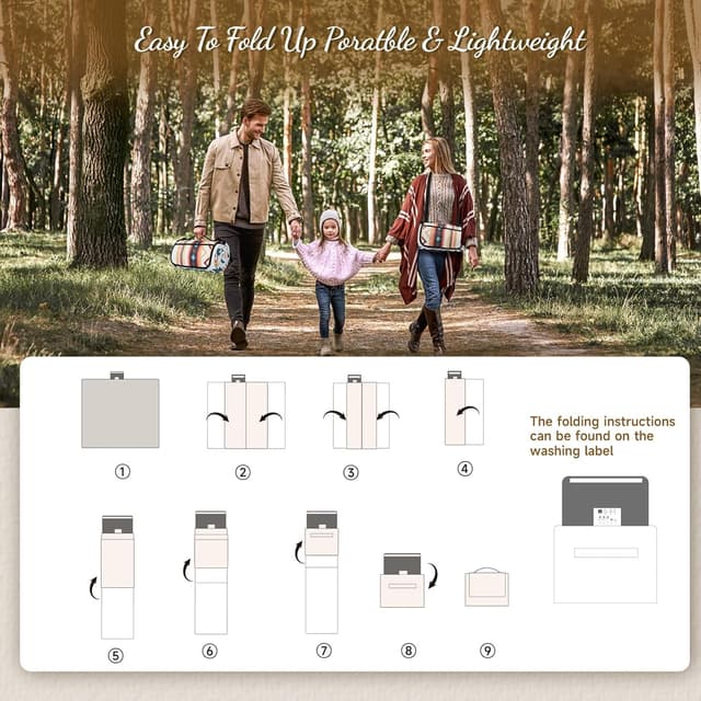 Detalle 2 de Aptliton Waterproof Picnic Blanket 200 x 200 cm with 4 Stakes – Foldable & Machine Washable