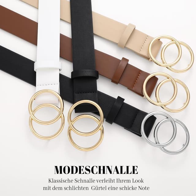 Detalle de JasGood Damen Ledergürtel mit Doppel-O-Ring Schnalle (Vintage) für Jeans, Hosen & Kleider