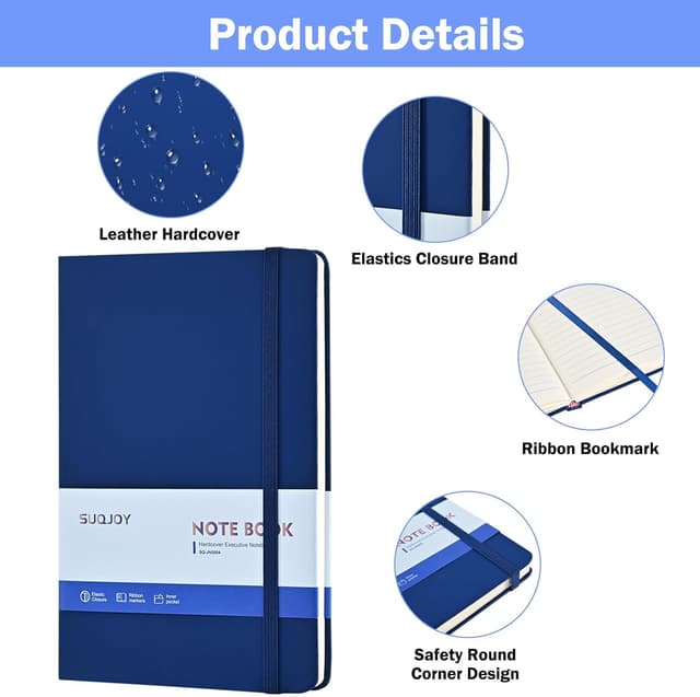 Detalle de SUQJOY A5 Lined Hardback Notebook Set (Pack of 4) with Elastic Strap, 140 x 210 mm