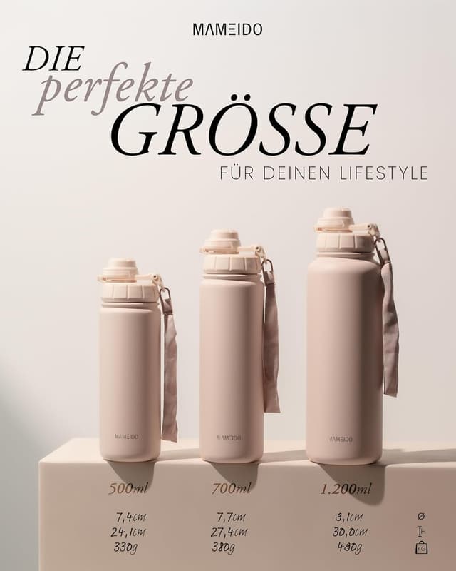 Detalle de MAMEIDO Thermosflasche mit Strohhalm (1,2 l) – auslaufsicher, Edelstahl isoliert, BPA-frei