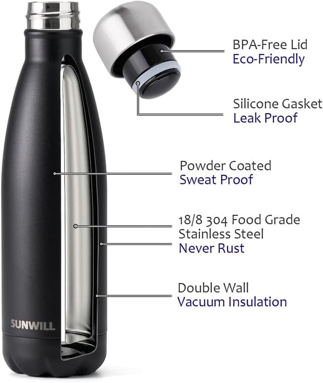 Detalle 2 de SUNWILL Metal Water Bottle 500ml insulated bottle 🚰