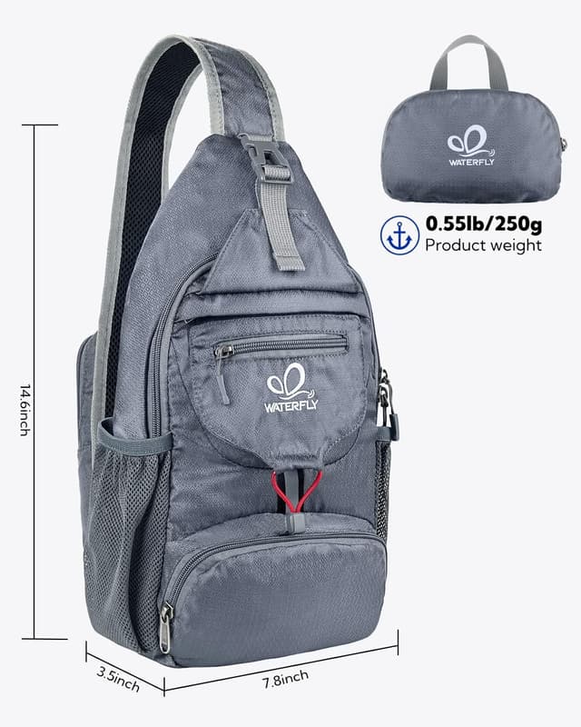 Detalle 2 de Waterfly Brusttasche Sling Bag Klein – faltbare Crossbody-/Slingbag mit Nylon und verstellbarem Schultergurt