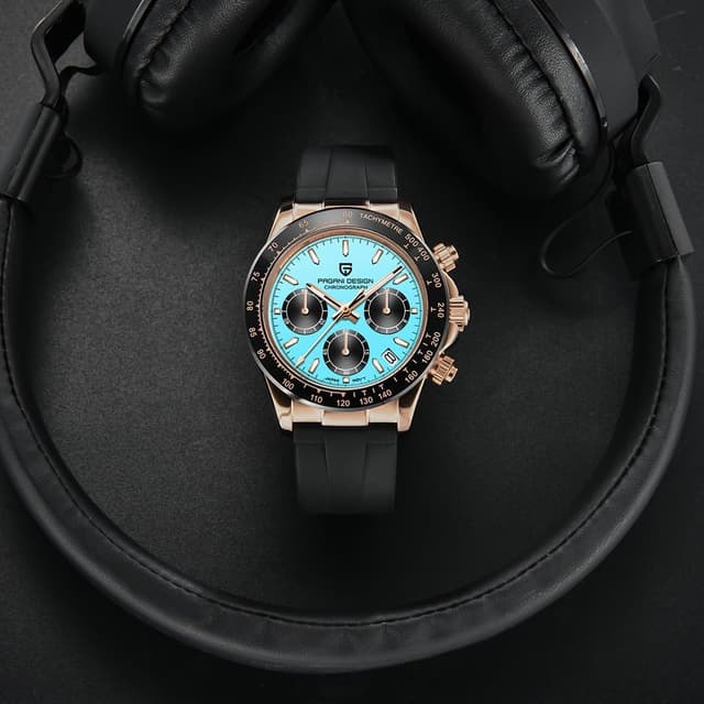 Detalle de Pagani Design Zaffiro Sport VK63: orologio uomo al quarzo impermeabile in acciaio 316L con cronografo