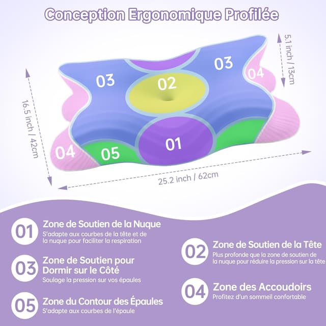 Thumbnail 1 de Rokehr Oreiller Ergonomique Cervical 62×42 cm