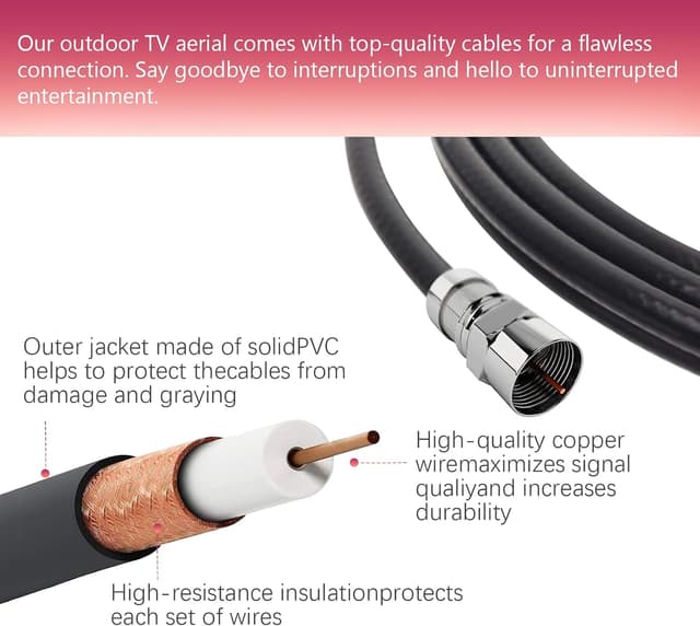 Detalle de AtomDream Tech Outdoor TV Aerial for Freeview HD (360° reception, waterproof, 10m coax)