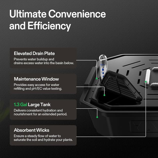 Detalle de VIVOSUN Confezione da 4 FlexFeed Self-Watering Irrigation Pot con indicatore livello e finestra di manutenzione
