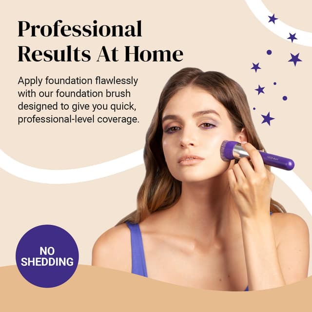 Detalle de Keshima Large Flat Top Kabuki Foundation Brush (Neon Purple) — 1.6" Synthetic Bristles for Liquid, Cream, and Powder