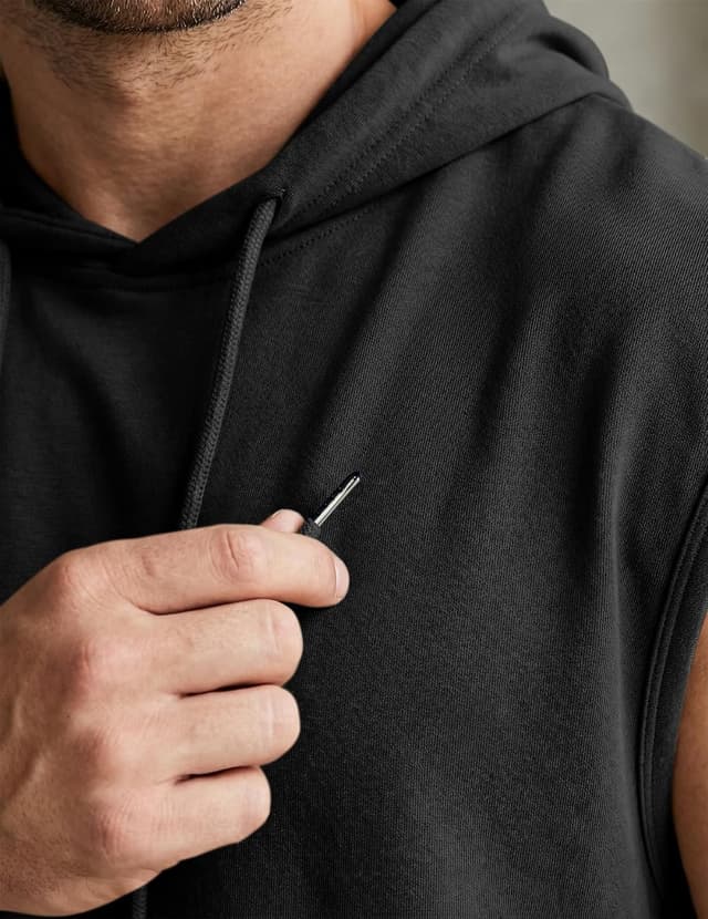 Detalle de JMIERR Men’s Drawstring Hooded Shirts (Sleeveless) — Cotton Hoodie Tee for Daily Wear