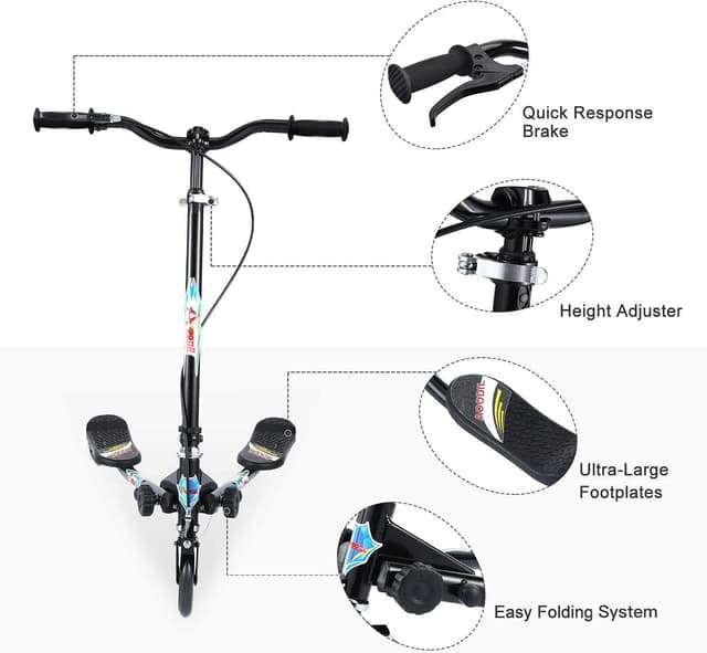 Detalle de AOODIL Swing Kinder-Scooter mit 3 Rädern, faltbar, LED-Blinkräder und höhenverstellbarem Lenker (76–84 cm)