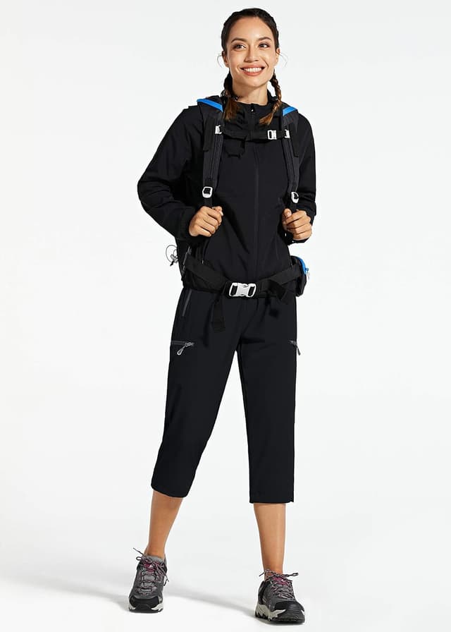 Detalle de Libin Women’s Lightweight Quick-Dry Cargo Capri Pants with Zipper Pockets