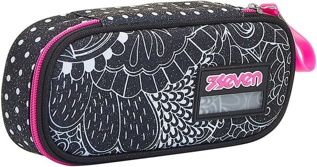 Detalle de Seven Portapenne Scuola Round Plus Yantry Girl Nero: bustina ovale con taschino ed elastici